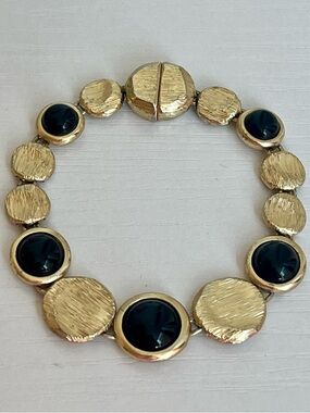 Gold Tone Disc Bracelet with Black Accent | Magnetic Clasp